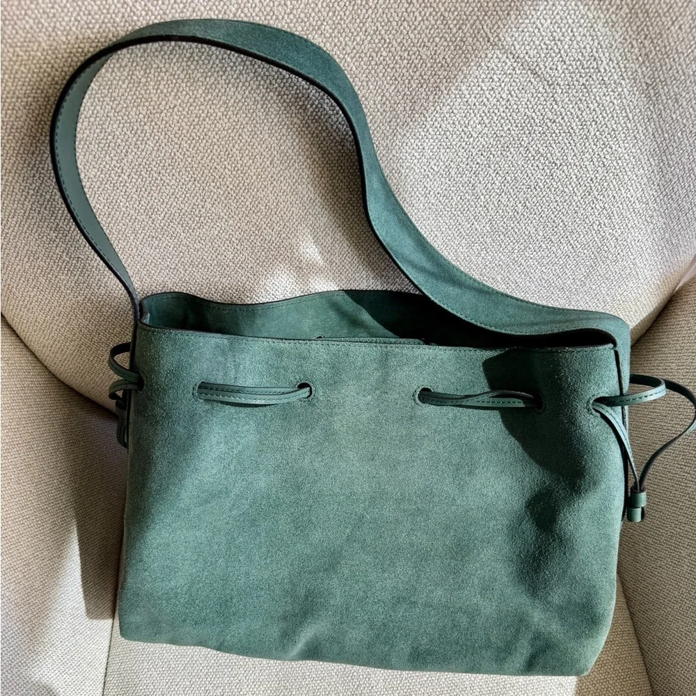 NWT! | MADEWELL The Drawstring Shoulder Bag in Architect Green Suede - Picture 11 of 13
